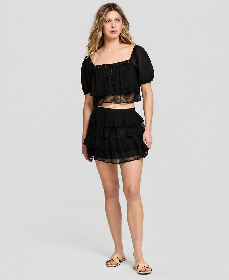 And Now This Women's Chiffon Lace Short-Sleeve Top, Macy's Exclusive