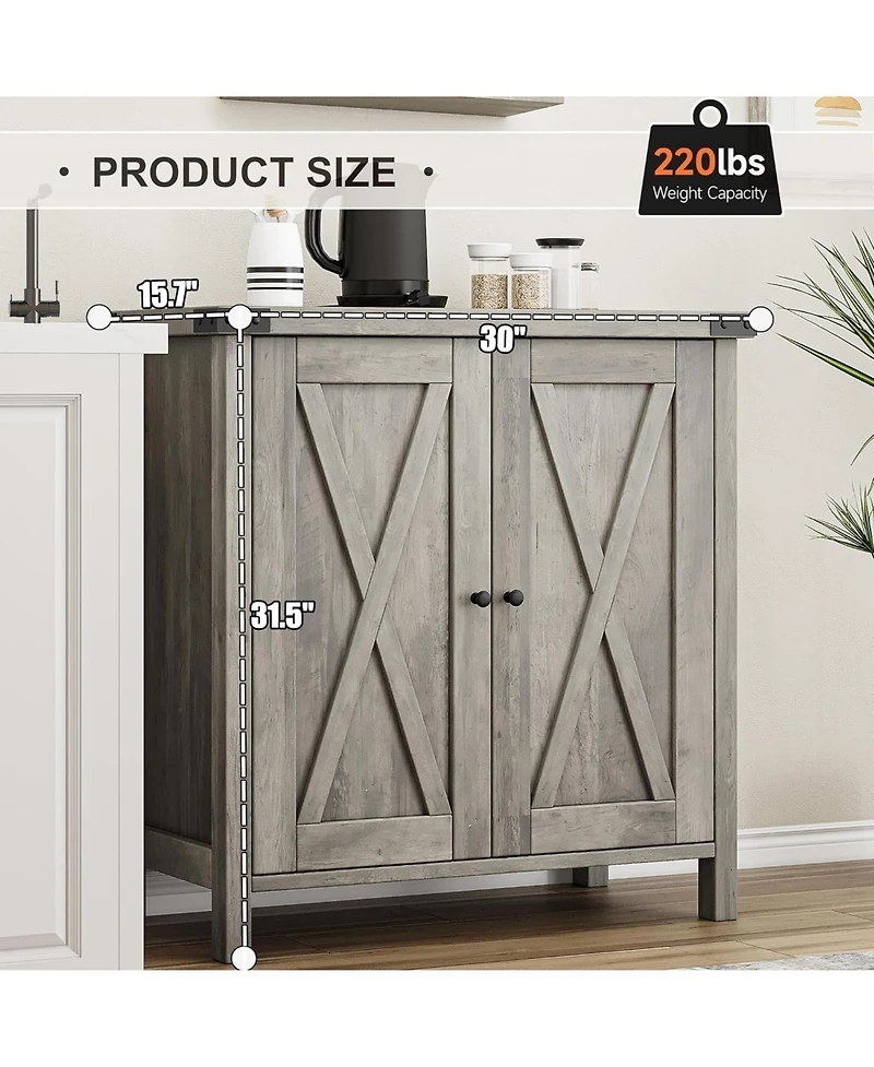gaomon Farmhouse Sideboard Buffet Cabinet, Rustic Modern Storage with Adjustable Shelves, 2 Barn Doors, Multi-Functional Coffee Bar, Kitchen Organizer