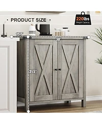 gaomon Farmhouse Sideboard Buffet Cabinet, Rustic Modern Storage with Adjustable Shelves, 2 Barn Doors, Multi-Functional Coffee Bar, Kitchen Organizer