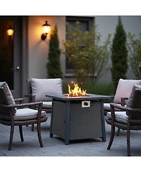 Flynama 28 Inch Iron Square Propane Fire Pit Table 50000 Btu Adjustable Flame Multi Purpose Outdoor Patio Table