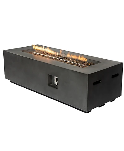 Flynama 60 Inch Outdoor Rectangle Propane Fire Pit Table 60000 Btu Auto Ignition Concrete Fire Table with Waterproof Cover and Lava Rocks