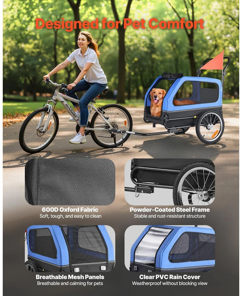Sugift Dog Bike Trailer 2-in-1 Pet Carrier 88 Lb Capacity with Leash Attachment