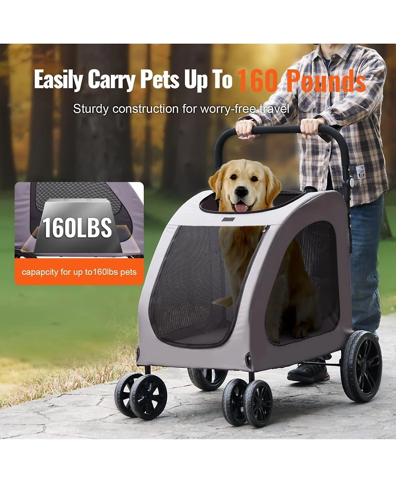 Sugift Pet Stroller 4-Wheel Dog Stroller 160 Lb Capacity Adjustable Handle