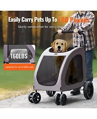 Sugift Pet Stroller 4-Wheel Dog Stroller 160 Lb Capacity Adjustable Handle