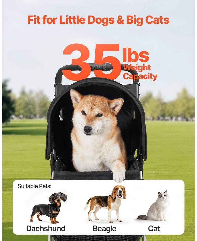 Sugift Pet Stroller 35 Lb Foldable 3-Wheel Dog Stroller with Cup Holders