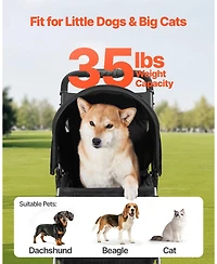 Sugift Pet Stroller 35 Lb Foldable 3-Wheel Dog Stroller with Cup Holders