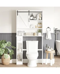 Homfan 65.4" h Bathroom Shelf over with Sliding Barn Door, for Bathroom, Laundry