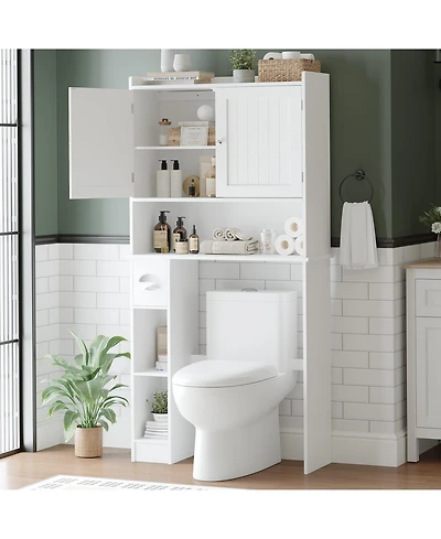 Homfan 65.4" h Bathroom Organizer with Double Doors, Adjustable Shelves, for Small Bathrooms