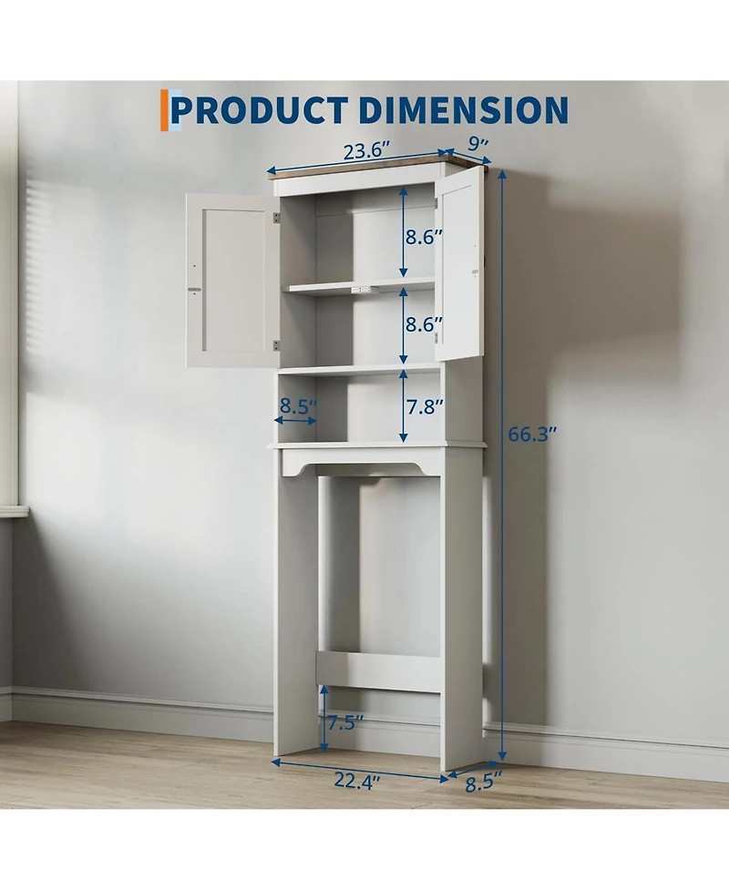Homfan 66.3" h Bathroom Cabinet with Double Doors and Adjustable Shelves, Small Bathrooms