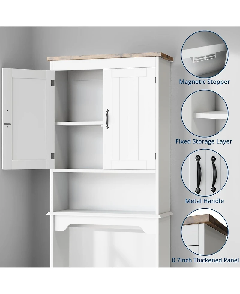 Homfan 66.3" h Bathroom Cabinet with Double Doors and Adjustable Shelves, Small Bathrooms