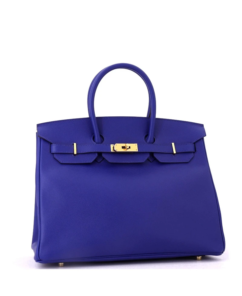 Pre-Owned HERMES Birkin 35 Handbag Blue Epsom with Gold Hardware