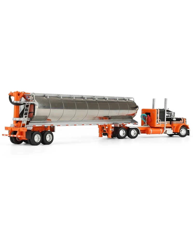 First Gear Dcp 1/64 Orange/Black Peterbilt 379 with 48in Flattop Sleeper & Walinga Feed Trailer 60-2128