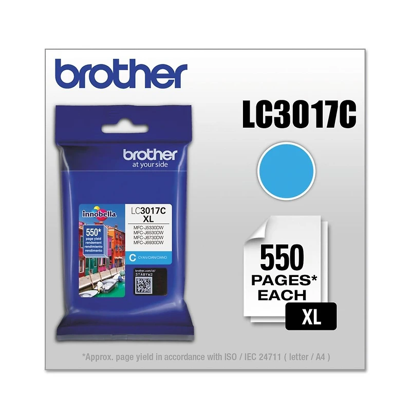 Brother LC3017C Innobella 550 Page-Yield High-Yield Ink - Cyan