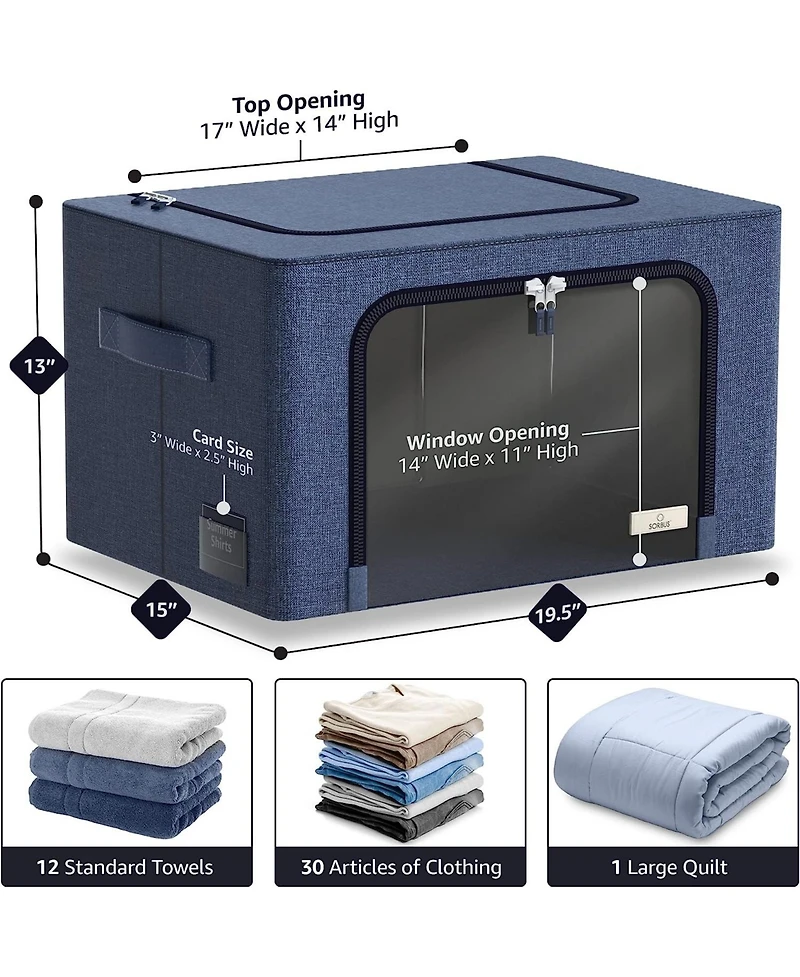 Sorbus Pack Foldable Storage Box - Metal Frame, Oxford Fabric, Large Window & Handles Organization for Bedroom