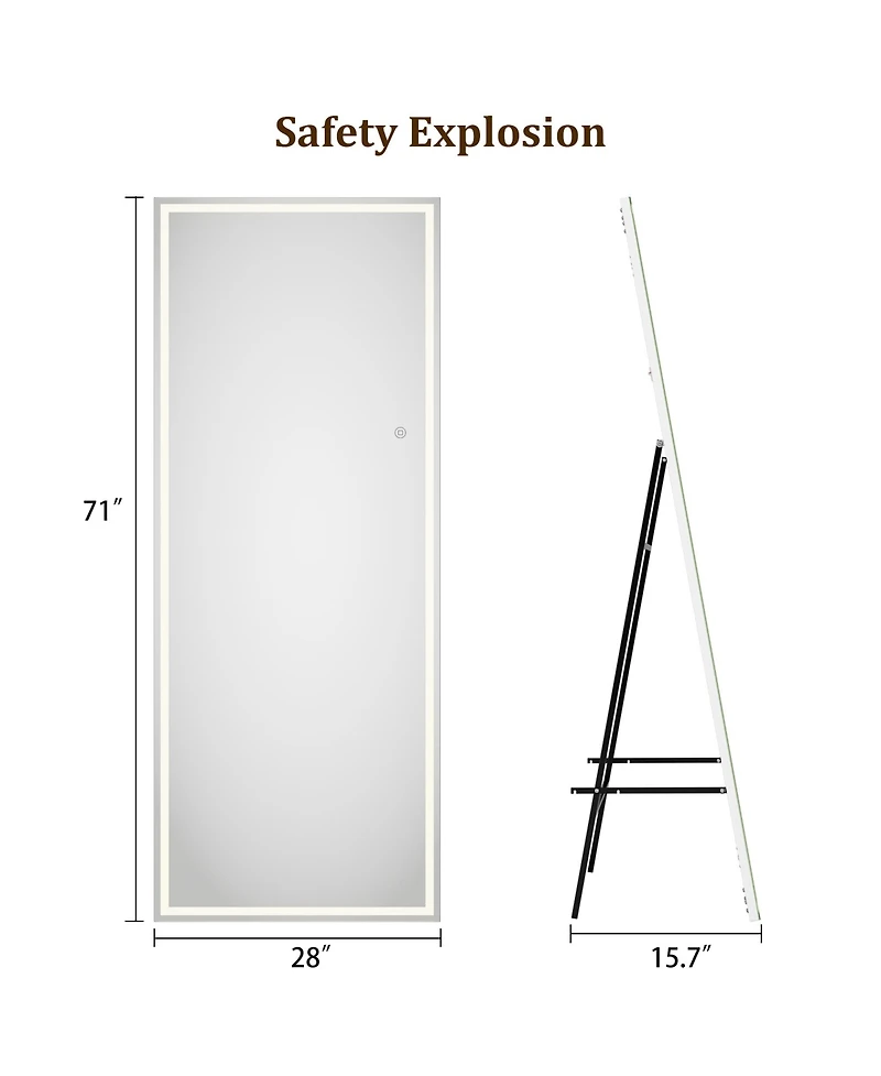 Homfan 71"x 28" Full Body Mirror with Led Light, Floor Mirror, dimming 3 Colors Lighting Bedroom Bathroom