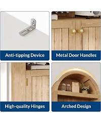 gaomon 72" Modern Natural Arched Cabinet with Gold Handles – 5-Tier Wooden Pantry Cabinet with Double Doors & Adjustable Shelves