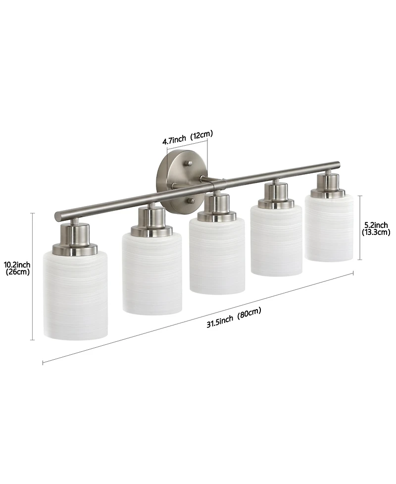 Busdays 31" Modern 5-Light Vanity Wall Sconce, Brushed Nickel Finish with Frosted Glass Shades for Bathroom or Hallway Lighting (No Bulbs