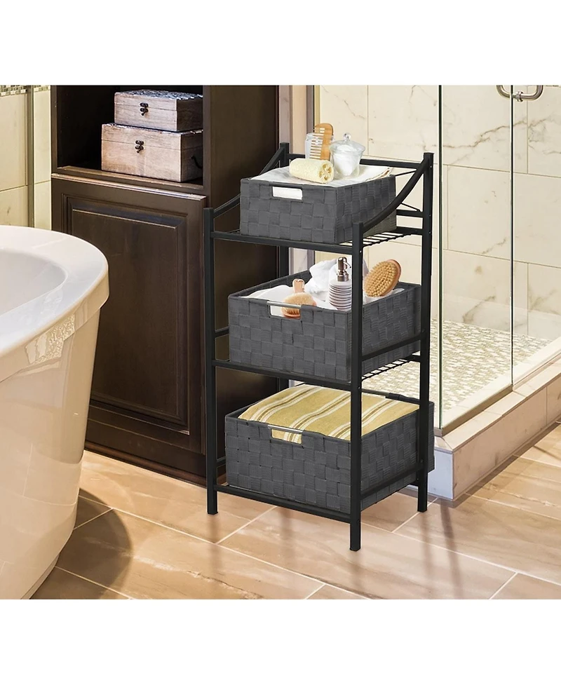 Sorbus 3 Piece Stackable Woven Basket Organizer Set with Built-In Carry Handles - Stylish Storage for any room in the household