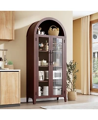 gaomon Arched Kitchen Pantry Cabinet, 5-Tier Open Shelf with Glass Doors, Farmhouse Storage for & Dining