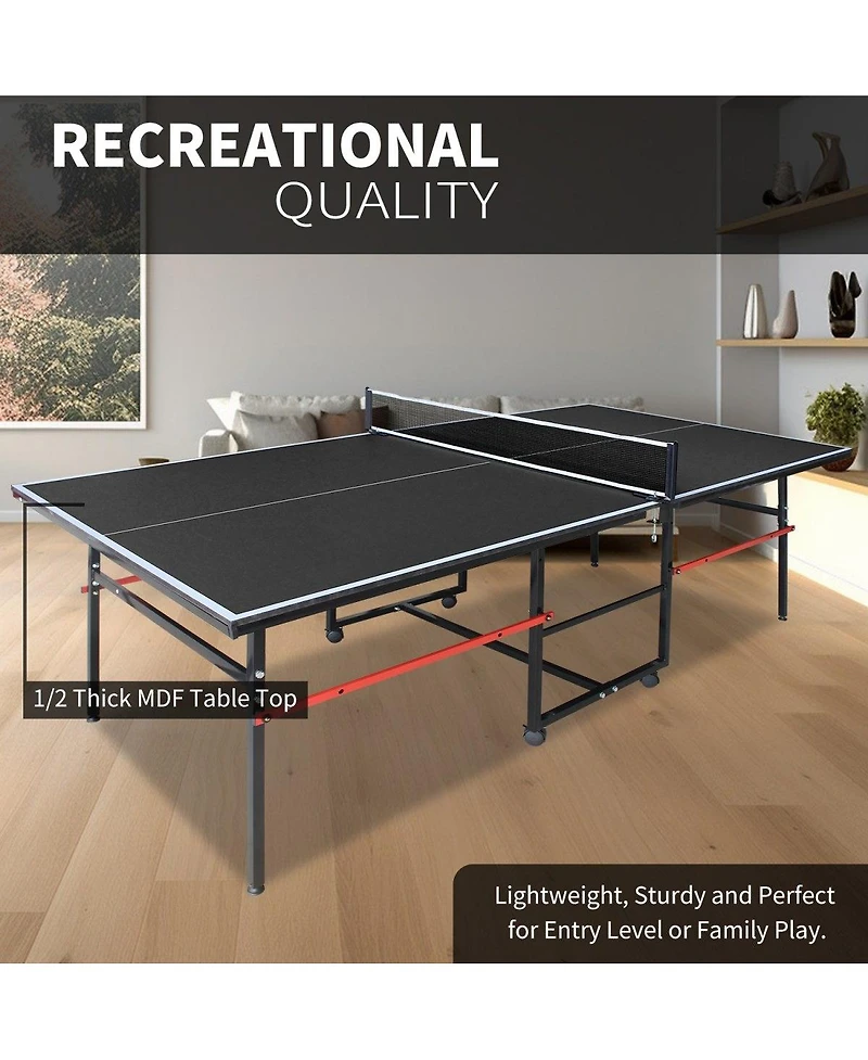 Baofuwish 96 Inch Indoor Foldable Portable Ping Pong Table Mid-Size Tennis Game Set with Net Paddles and Balls for Family Room
