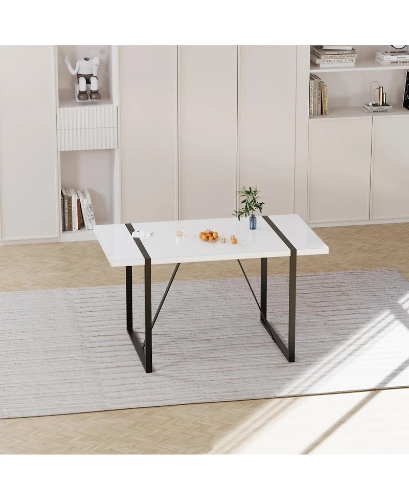 Streamdale Furniture 55" Modern Rural Industrial White Dining Table with Black Metal Legs