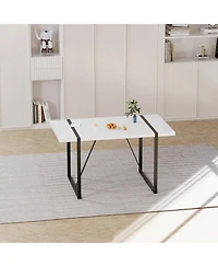 Streamdale Furniture 55" Modern Rural Industrial White Dining Table with Black Metal Legs