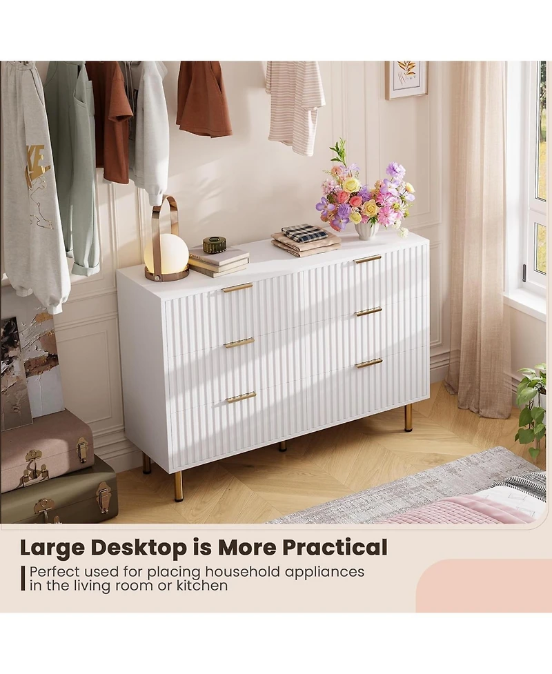 gaomon Green Drawer Dresser for Bedroom, Fluted with Large Drawers and Sturdy Gold Legs Support