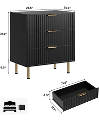 gaomon Fluted 3 Drawer Dresser for Bedroom, Modern Nightstand with Deep Drawers
