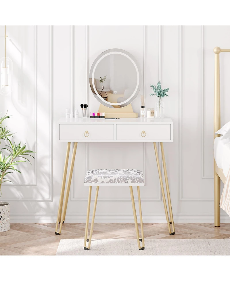 Gaomon White Makeup Vanity Stool Adjustable Lighted Vanity Table for Bedrooms, Apartments, Easy to Assemble
