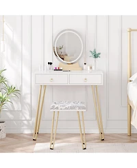 Gaomon White Makeup Vanity Stool Adjustable Lighted Vanity Table for Bedrooms, Apartments, Easy to Assemble