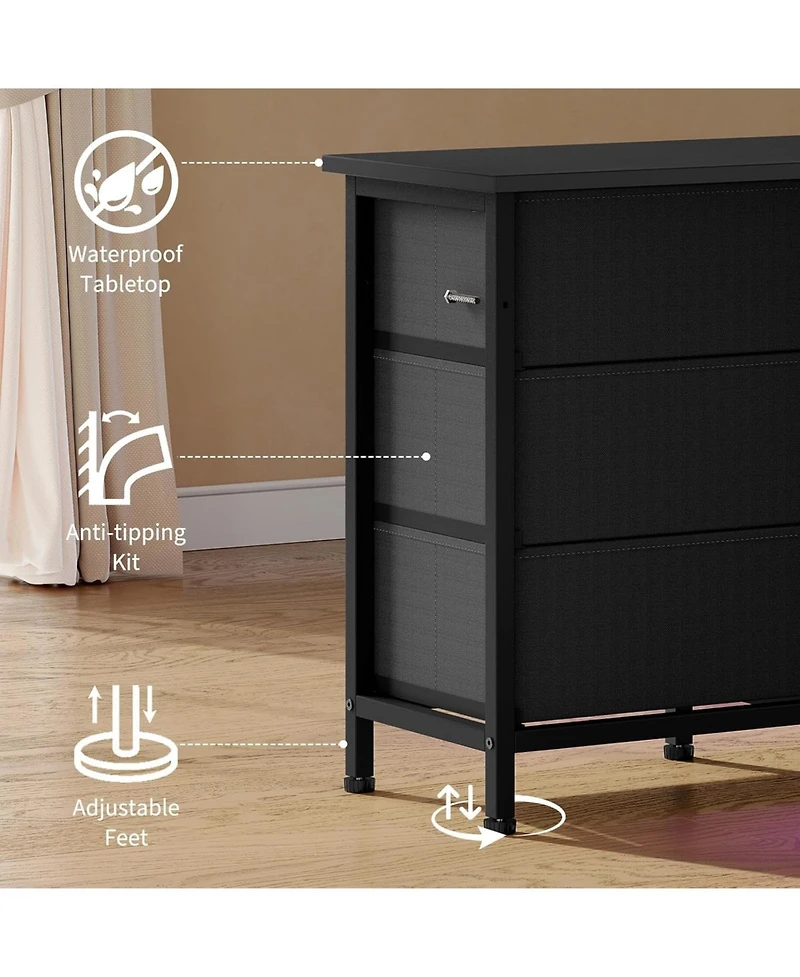 gaomon Long Dresser for Bedroom with 10 Fabric Drawers, Entertainment Center Tv Stand 65"-75"