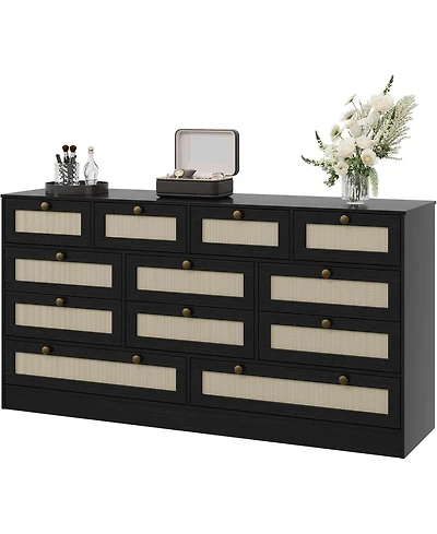 gaomon 12 Drawer Wood Dressers for Bedroom, Wooden Adult Modern Tv Stand Dresser 65 inch Tv, 61'' Wide Chest of Drawers