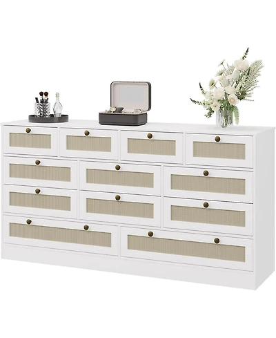 gaomon 12 Drawer Wood Dressers for Bedroom, Wooden Adult Modern Tv Stand Dresser 65 inch Tv, 61'' Wide Chest of Drawers