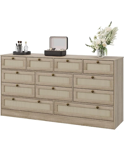 gaomon 12 Drawer Wood Dressers for Bedroom, Wooden Adult Modern Tv Stand Dresser 65 inch Tv, 61'' Wide Chest of Drawers