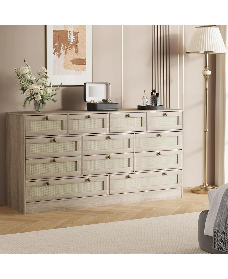 gaomon 12 Drawer Wood Dressers for Bedroom, Wooden Adult Modern Tv Stand Dresser 65 inch Tv, 61'' Wide Chest of Drawers