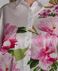 Karl Lagerfeld Paris Plus Floral Print Collared Shirt