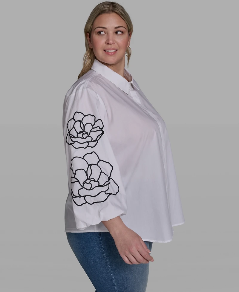 Karl Lagerfeld Paris Plus Floral Detail Collared Top