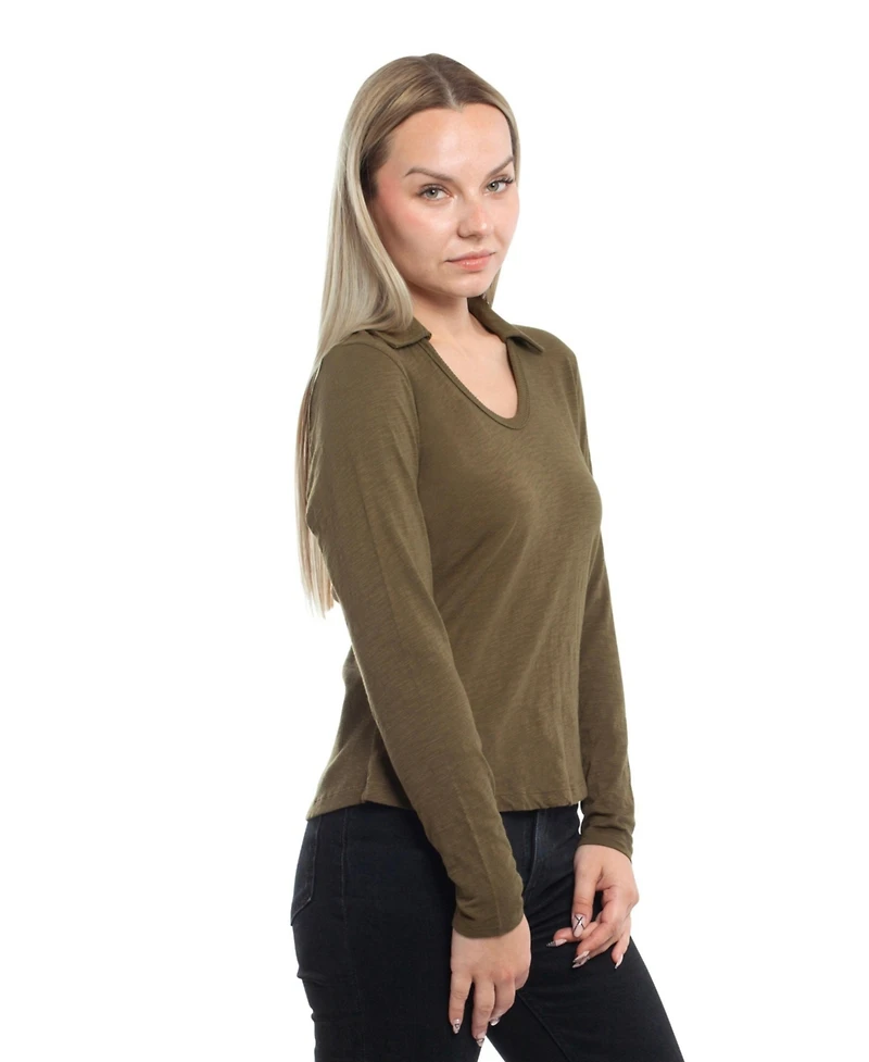 Wilt Clothing Women's Scoop Neck Long Sleeve Polo Tee