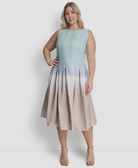 Dkny Plus Pleated Jewel Neck Sleeveless Midi Dress