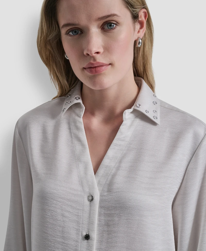 Dkny Women's Studded Collar Y-Neck Shirt