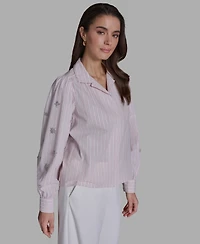 Bcbg Women's Collared Striped Embellished-Sleeve Shirt