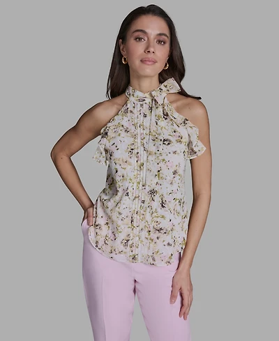 Bcbg Women's Printed Tie-Neck Halter Blouse