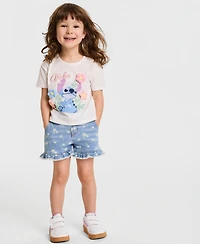 Kate Mack Toddler Girls' 2T-6X Stitch T-Shirt & Denim Shorts, 2-Piece Set
