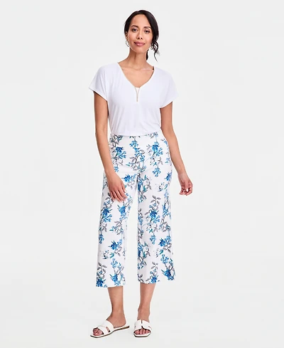Jm Collection Women's Floral-Print Wide-Leg Capri Pants, Macy's Exclusive