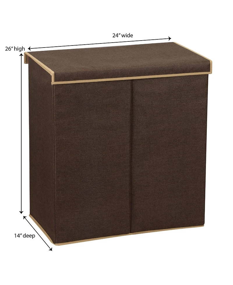 Household Essentials Double Laundry Hamper with Lid, Brown Linen