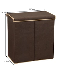 Household Essentials Double Laundry Hamper with Lid, Brown Linen