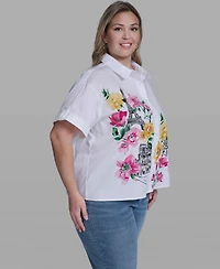 Karl Lagerfeld Paris Plus Floral Short-Sleeve Top