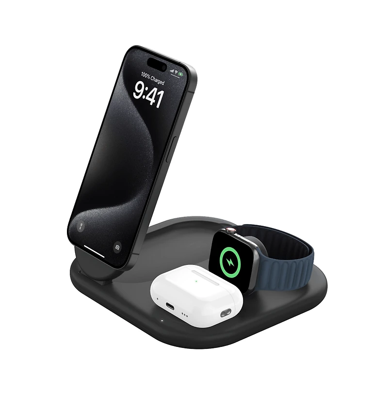 Belkin Qi2 15W 3-in-1 Wireless Pad/Stand - Black