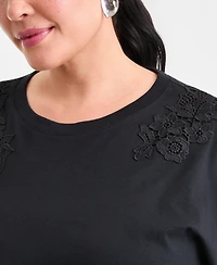 I.n.c. International Concepts Plus Short-Sleeve Lace-Shoulder Tee, Created for Macy's