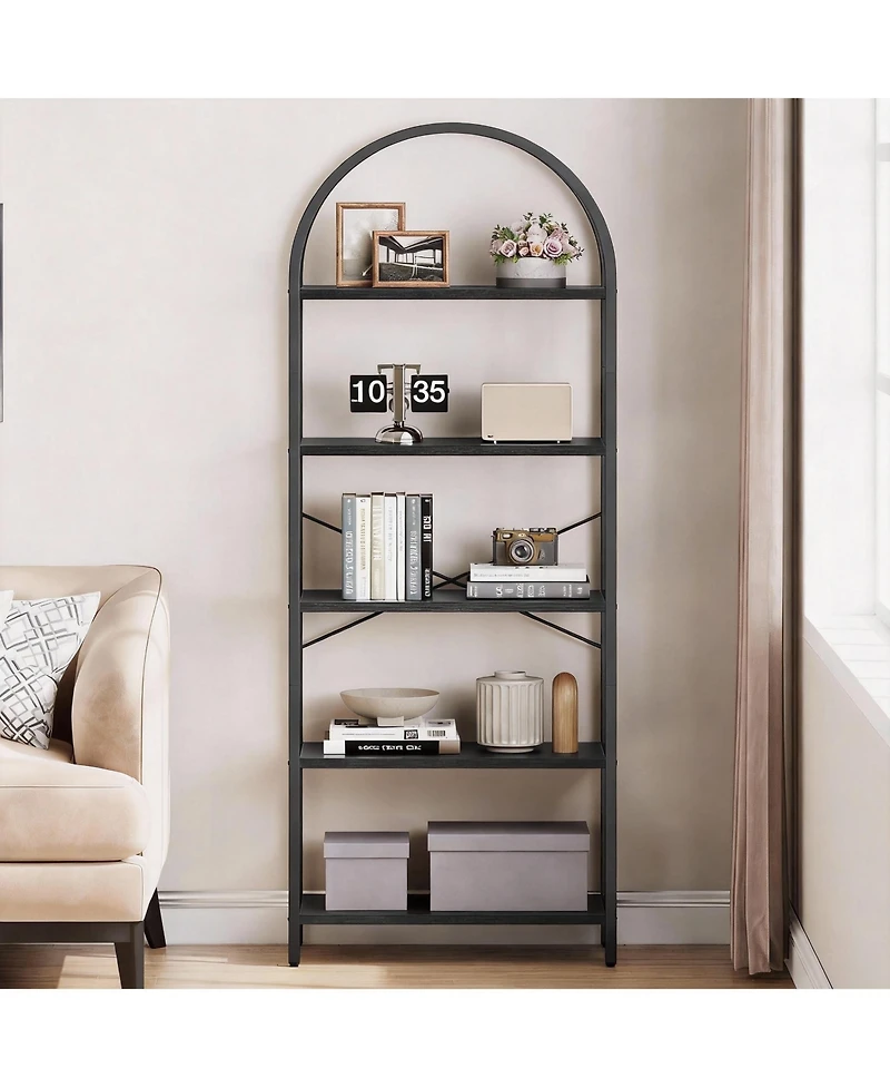 Yigii 5 Tier Arched Bookshelf - Modern Design, Sturdy Metal Frame, Multi-Functional